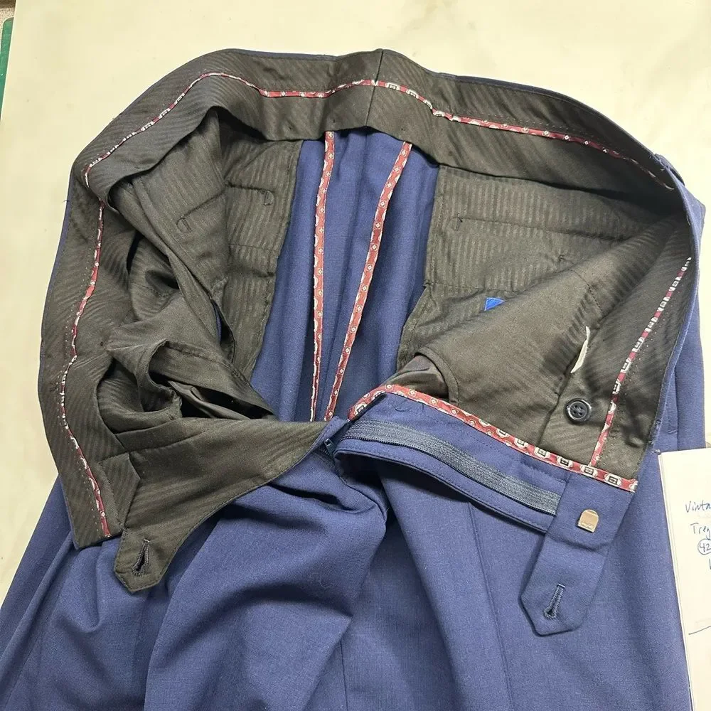 Giles & Jasper Navy Blue Wool Dress Pants, Men's 34W NWOT Raw Hem,